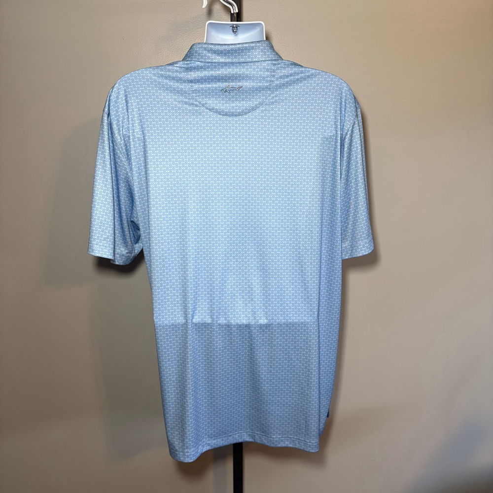 Men's Greg Norman Blue White Turtle Print Polo Shirt XL - Picture 3 of 6